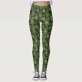 Groen Goud Vintage Botanische Damast Patroon Leggings (Voorkant)