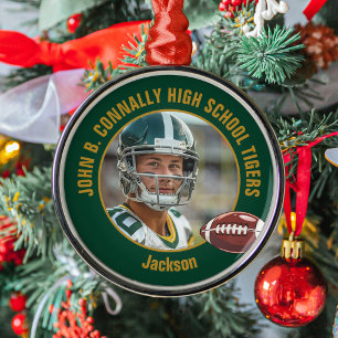 Groen Goud Voetbalspeler Foto Kerstmis Metalen Ornament