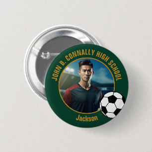 Groen Goud Voetbalspeler Foto Middelbare School Ronde Button 5,7 Cm