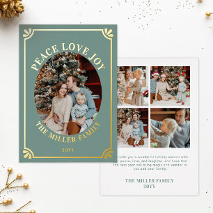 Groen & Goud Vrede Liefde Vreugde Ovaal Foto Kerst Folie Feestdagenkaart
