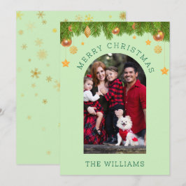 Groen & Goud Vrolijk Kerstfeest Custom One Foto Feestdagenkaart