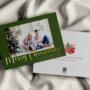 Groen Goud Vrolijk Kerstmis Familie Foto Folie Feestdagenkaart
