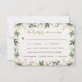 Groen Goud Waterverf Boho Maaltijd Keuze Bruiloft RSVP Kaartje