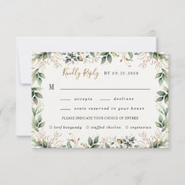 Groen Goud Waterverf Boho Maaltijd Keuze Bruiloft RSVP Kaartje