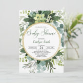Groen goud Waterverf Botanisch Baby shower Kaart (Staand voorkant)