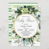 Groen goud Waterverf Botanisch Baby shower Kaart (Voorkant / Achterkant)