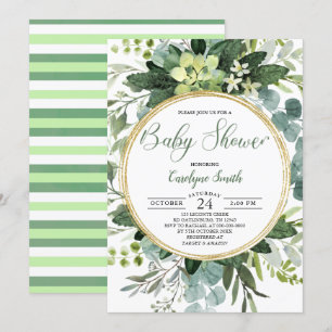 Groen goud Waterverf Botanisch Baby shower Kaart