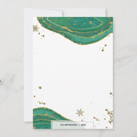 Groen & Goud Waterverf Geode Agate Vakantiefeest Kaart (Achterkant)
