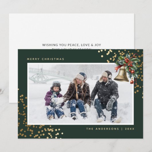 Groen Goud Waterverf Holly Bell Foto Feestdagenkaart (Voorkant / Achterkant)