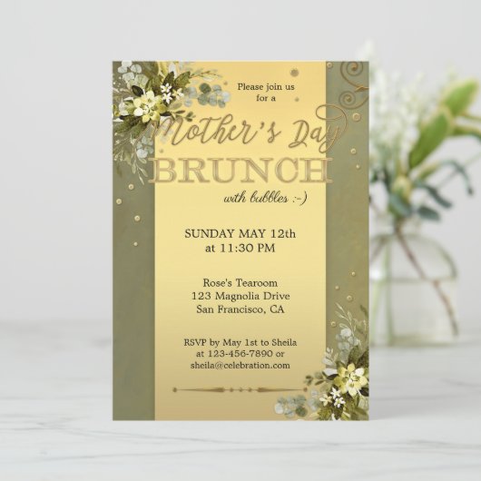 Groen Goud Waterverf Moederdag Brunch Kaart (Staand voorkant)