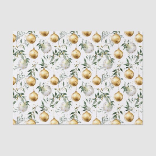 Groen Goud Waterverf Ornament Kerst Tissuepapier (Voorkant)