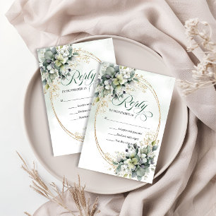 Groen goud waterverf stoffig groene trouw-RSVP RSVP Kaartje