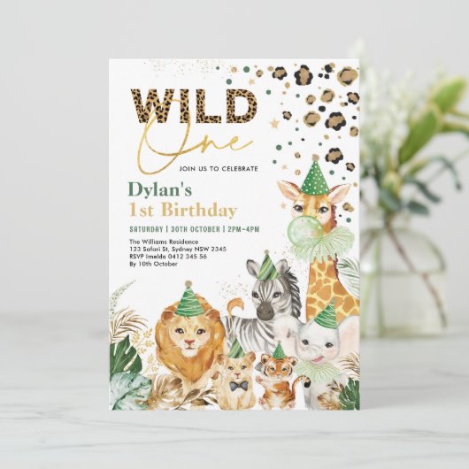 Groen goud wild een Safari Party Animals Kaart (Staand voorkant)