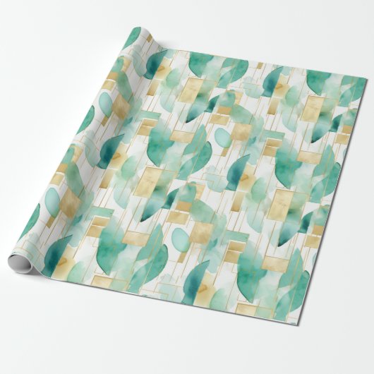 Groen Goud Wit Abstract Cadeaupapier (Uitgerold)