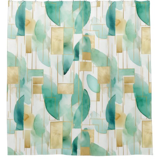 Groen Goud Wit Abstract Douchegordijn (Voorkant)
