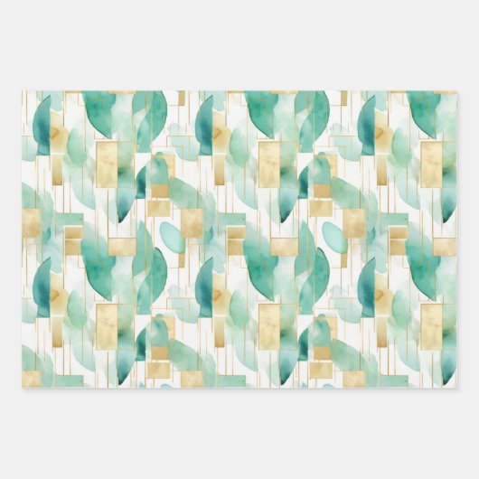 Groen Goud Wit Abstract Inpakpapier Vel (Voorkant 2)