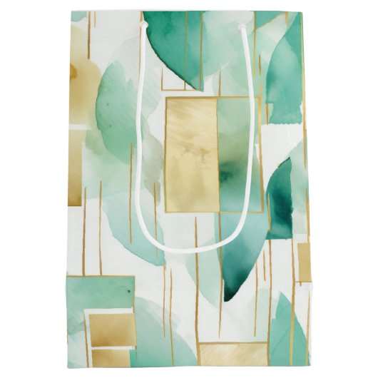Groen Goud Wit Abstract Medium Cadeauzakje (Achterkant)