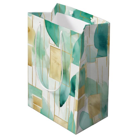 Groen Goud Wit Abstract Medium Cadeauzakje (Achterkant Gekanteld)