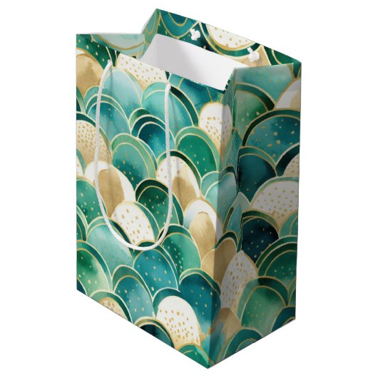 Groen Goud Wit Abstract Medium Cadeauzakje (Achterkant Gekanteld)