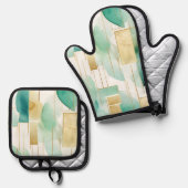 Groen Goud Wit Abstract Ovenwant & Pannenlap Set (Voorkant / Achterkant)