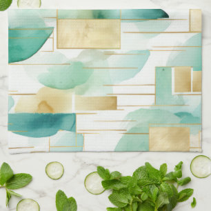 Groen Goud Wit Abstract Theedoek