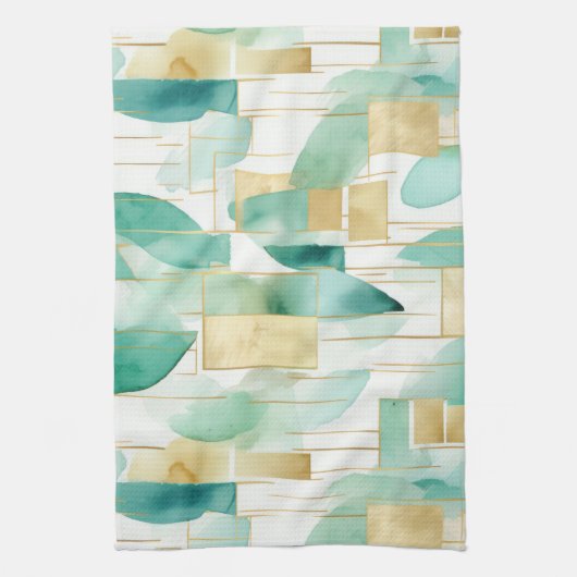 Groen Goud Wit Abstract Theedoek (Verticaal)