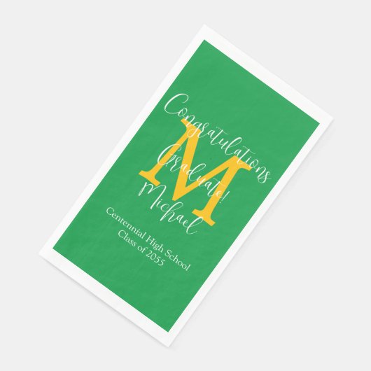 Groen Goud Wit Afstudeerpartijnaam Monogram Servet (Hoek)