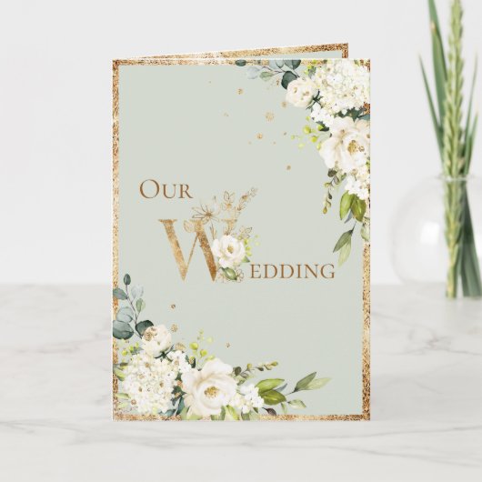 Groen Goud Wit Bloemen Elegant Bruiloft (Voorkant)