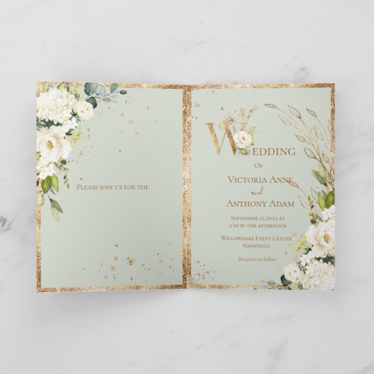 Groen Goud Wit Bloemen Elegant Bruiloft (Binnen)