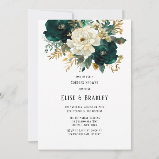 Groen Goud Wit Botanische Bloemen Koppels Douche Kaart (Voorkant)