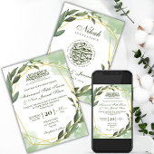 Groen Goud Wit Moslim Bruiloft Nikah Kaart