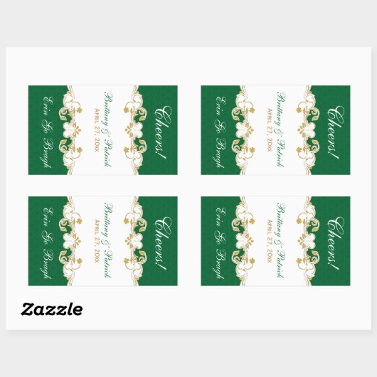 Groen Goud Wit Scrolls Wijnlabel Sticker (Vel)