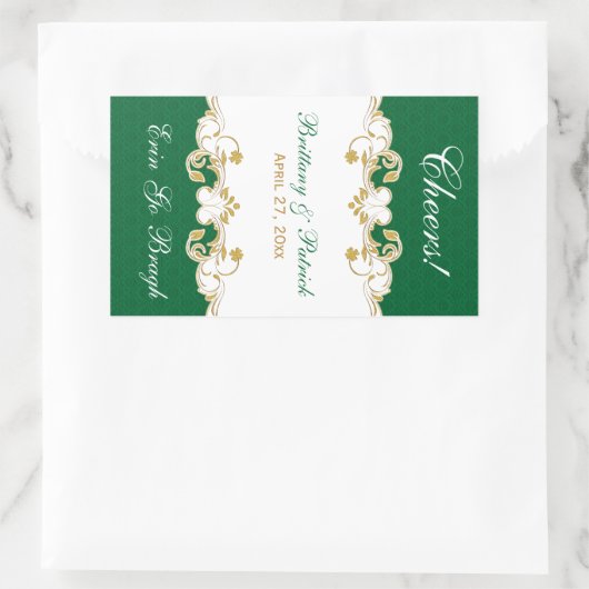 Groen Goud Wit Scrolls Wijnlabel Sticker (Tas)