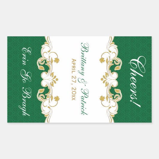 Groen Goud Wit Scrolls Wijnlabel Sticker (Voorkant)