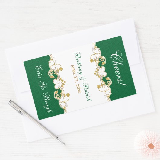 Groen Goud Wit Scrolls Wijnlabel Sticker (Envelop)