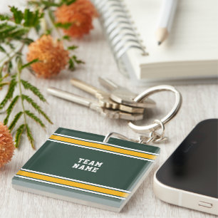Groen Goud Wit Sport Jersey Team Naam Nummer Sleutelhanger