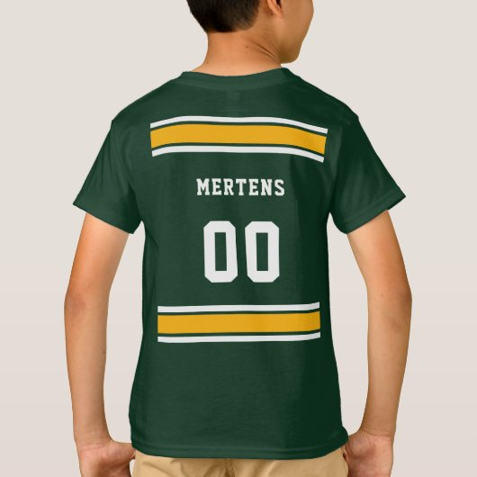 Groen Goud Wit Sport Jersey Teamnaam Kinder T-shirt (Achterkant)
