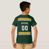 Groen Goud Wit Sport Jersey Teamnaam Kinder T-shirt (Achterkant volledig)