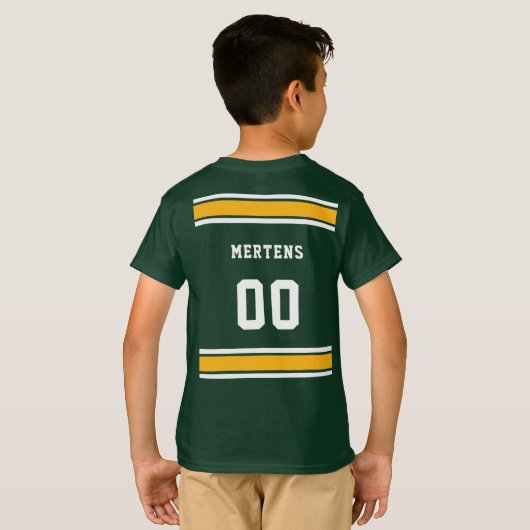 Groen Goud Wit Sport Jersey Teamnaam Kinder T-shirt (Achterkant volledig)