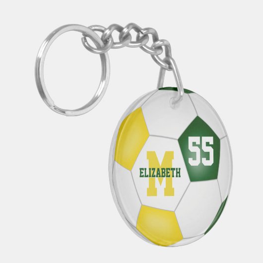 Groen Goud Wit Team Kleuren Voetbalzak label Sleutelhanger (Voorkant Links)