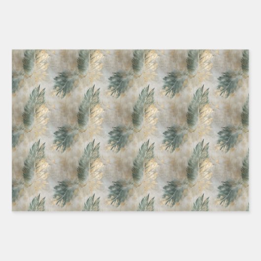 Groen Goud Wit Tropisch Bladeren Inpakpapier Vel (Voorkant 3)