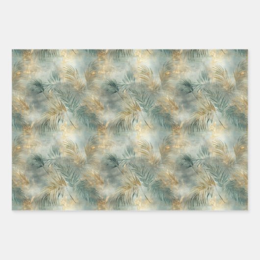 Groen Goud Wit Tropisch Bladeren Inpakpapier Vel (Voorkant 2)