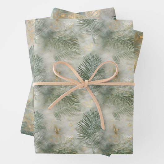 Groen Goud Wit Tropisch Bladeren Inpakpapier Vel (In situ)