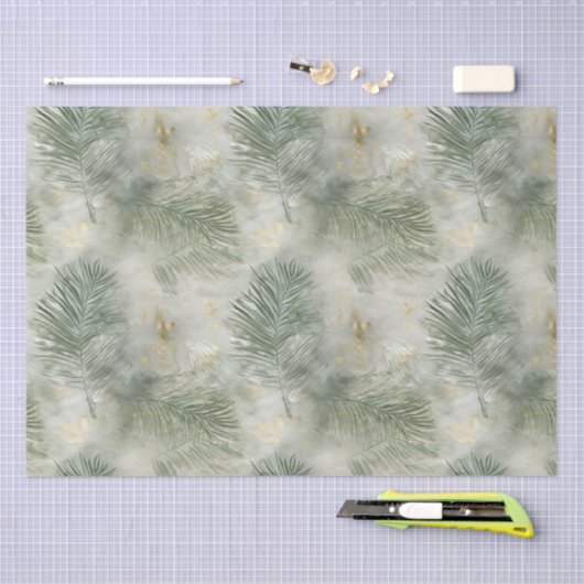 Groen Goud Wit Tropisch Bladeren Tissuepapier (Craft)