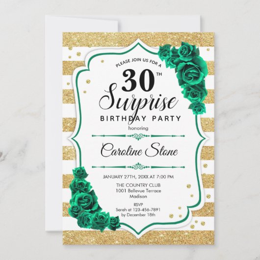 Groen Goud Wit Verrassing 30e Verjaardag Kaart (Voorkant)