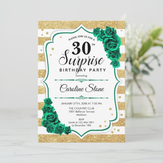 Groen Goud Wit Verrassing 30e Verjaardag Kaart (Staand voorkant)