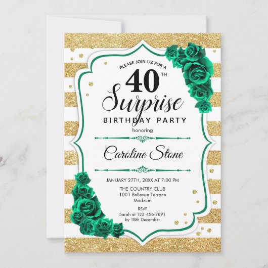 Groen Goud Wit Verrassing 40e Verjaardag Kaart (Voorkant)