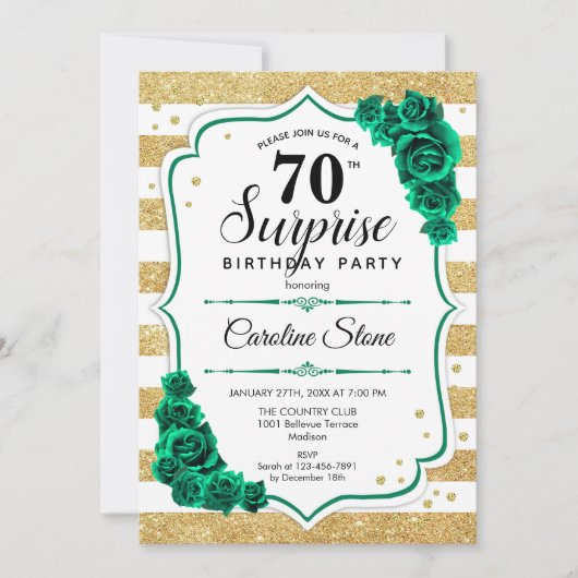Groen Goud Wit Verrassing 70e Verjaardag Kaart (Voorkant)
