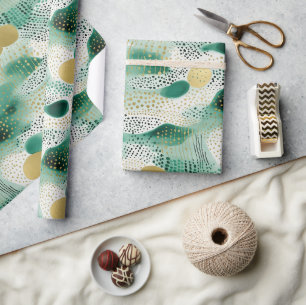 Groen Goud Witte Abstracte Verjaardag Cadeaupapier