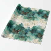 Groen Goud Witte Bomen Kerstmis Cadeaupapier (Uitgerold)